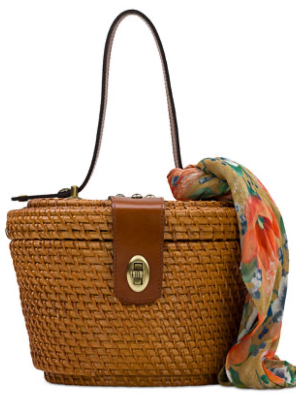 Patricia Nash Purse Bag Woven Round Basket with scarf New! Caselle mirror - Picture 1 of 12